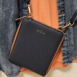 KEDZIE Best Little Bag Crossbody Navy Blue/Brown NWOT